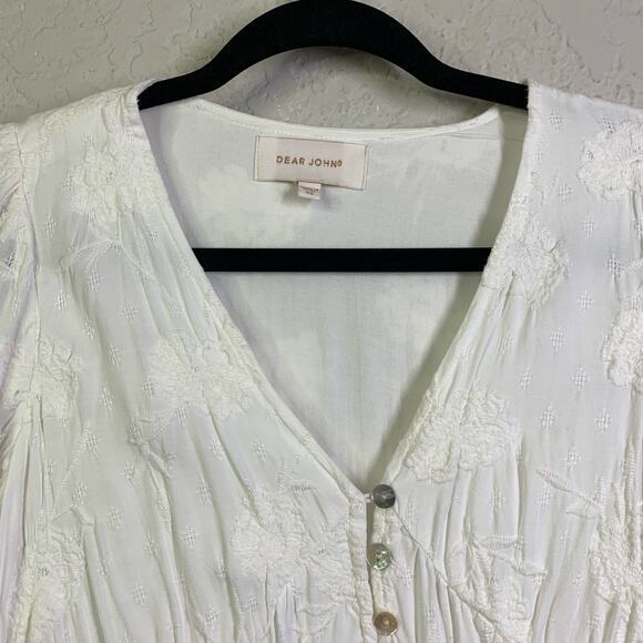 DEAR JOHN White Embroidered Floral Tiered Midi Dress Size Extra Small - Picture 2 of 13